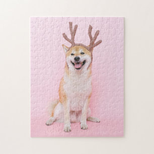 Puzzle gracioso shiba inu vestido con navidades disfraz d