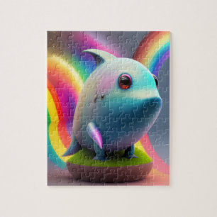 Puzzle Gracioso tiburón pequeño lindo con arcoiris