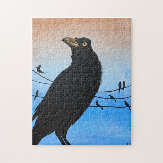 Puzzle Grackle Austin Texas Black Bird Wildlife Pintura (Vertical)