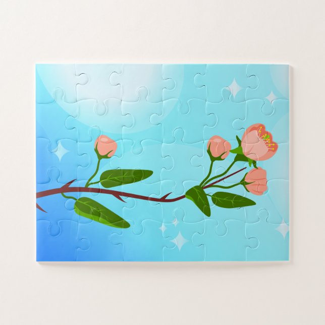 Puzzle Gradiente azul del cielo con rama de primavera flo (Horizontal)