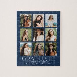Puzzle Graduación de Collage de fotos Navy Modern Grid 9
