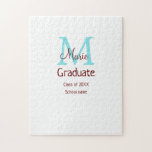 Puzzle Graduado añadir nombre monograma verde rosa simple<br><div class="desc">diseño hermoso</div>