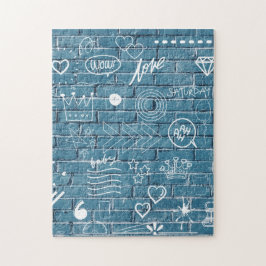 Puzzle Graffiti blanco en la pared azul arte de texto mod