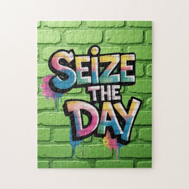 Puzzle Graffiti Colorful Text Saying Seize The Day (Vertical)