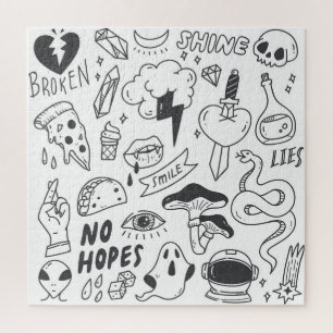 Puzzle Graffiti lindo: Conjunto de arte Doodle.