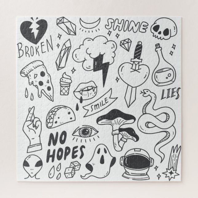 Puzzle Graffiti lindo: Conjunto de arte Doodle. (Vertical)