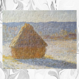 Puzzle Grainstack en la mañana, efecto de nieve de Claude