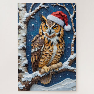 Puzzle Gran búho cornudo portador de pergamino de Navidad