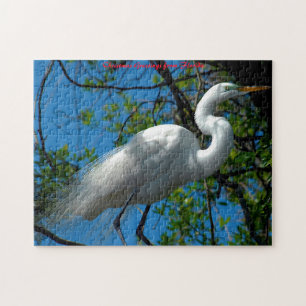 Puzzle Gran Egret Blanco Florida. Saludos de Navidad