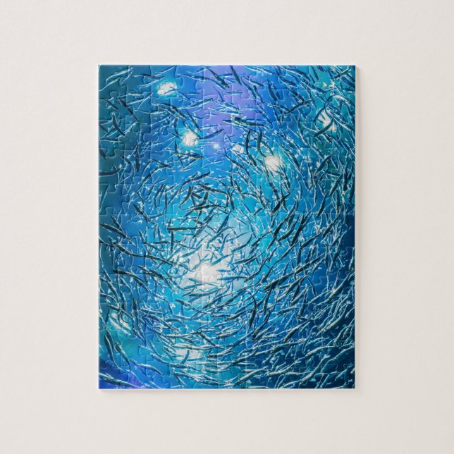 Puzzle Gran escuela gris de peces oceánicos (Vertical)