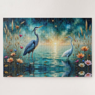 Puzzle Gran garza azul y flores de garceta en el agua