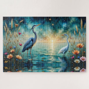 Puzzle Gran garza azul y flores de garceta en el agua
