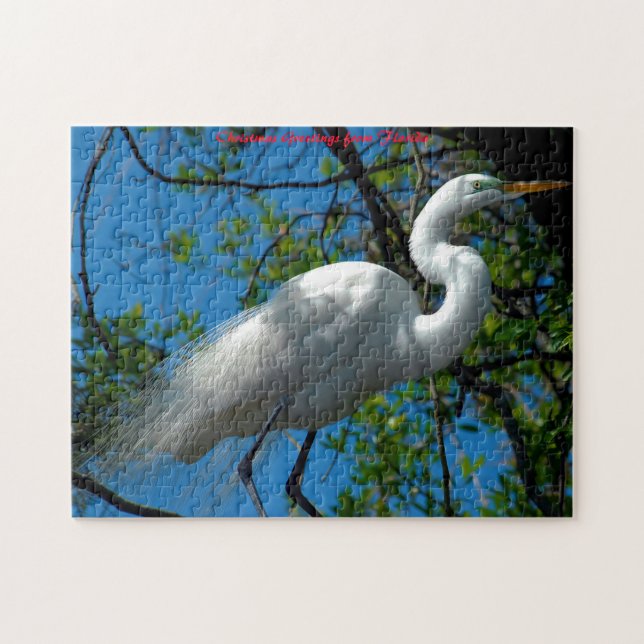 Puzzle Gran Garza Blanca Florida. Felicidades de Navidad (Horizontal)