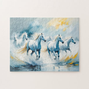 Puzzle Gran grupo de caballos blancos corriendo a través