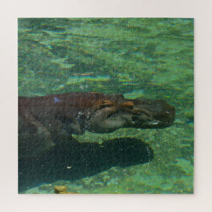 Puzzle Gran Hipopótamo Nadando Bajo El Agua,