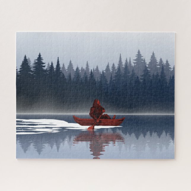 Puzzle Gran Lago Bigfoot Bosque de Pinos Silvestre Canoa  (Horizontal)