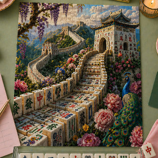 Puzzle Gran Muralla Baldosa Mahjong Escénico Floral Pavo 
