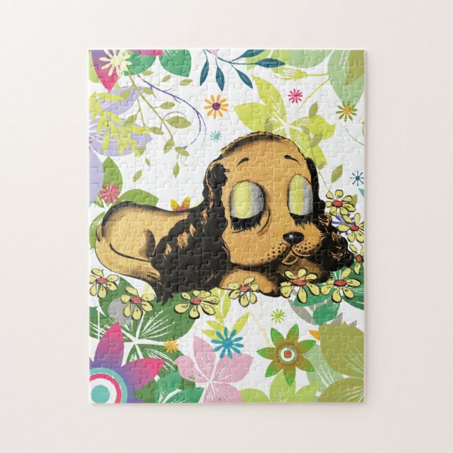 Puzzle gran ojo durmiendo Perro de cachorro Personalizado (Vertical)