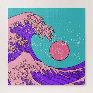 Puzzle Gran ola de vaporwave: arte oceánico estilizado
