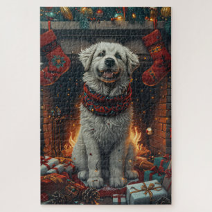 Puzzle Gran Perro Pirineo Con Regalos De Navidad Chimenea