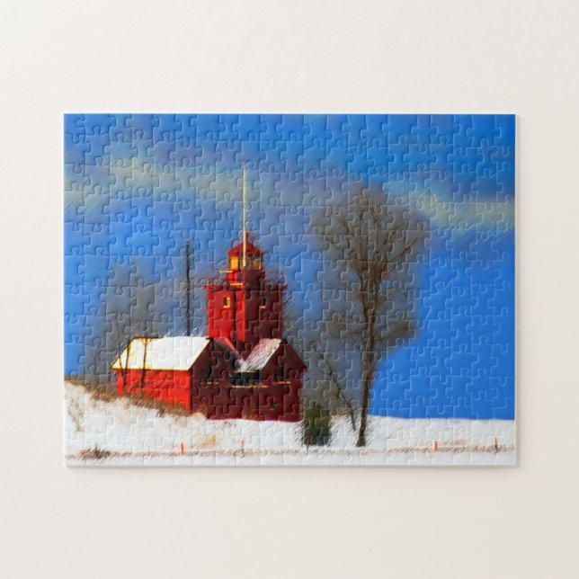 Puzzle Gran pintura de faro rojo - Arte original (Horizontal)