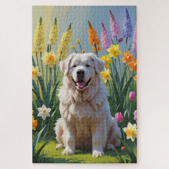 Puzzle Gran pintura de flores de primavera del perro Piri (Vertical)