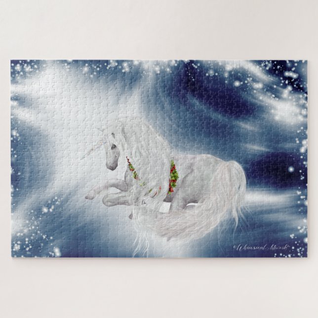 Puzzle Grande: unicornio de feriado de tormenta de invier (Horizontal)