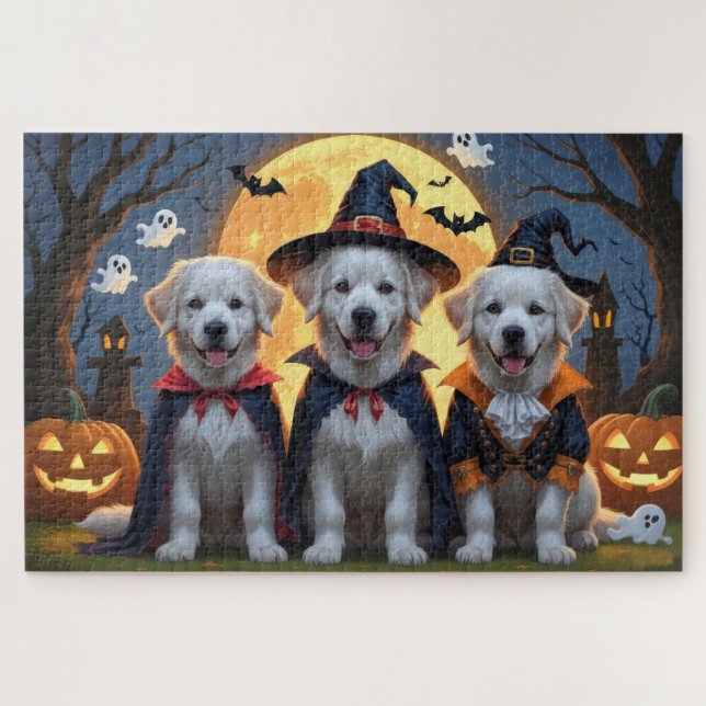 Puzzle Grandioso perro de los Pirineos Calabaza Halloween (Horizontal)