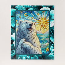 Grandioso y caprichoso oso polar Faux Stained Glas