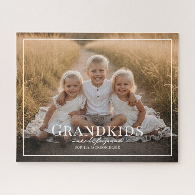 Puzzle Grandkids Make Life Grand Grandparent Gift Photo (Horizontal)