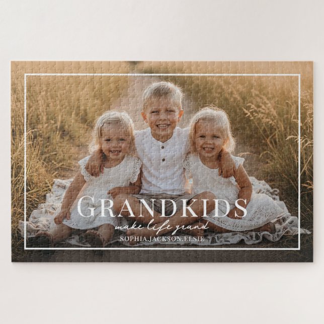 Puzzle Grandkids Make Life Grand Grandparent Gift Photo (Horizontal)