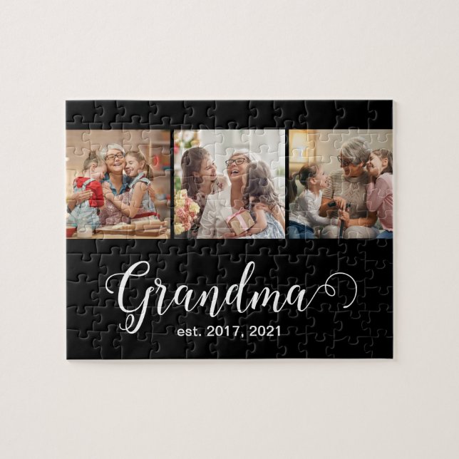 Puzzle Grandma Established Script Gift 3 Photo (Horizontal)