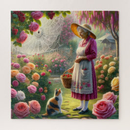 Puzzle Grandma's Rose Garden Calico Cat & Floral Scene