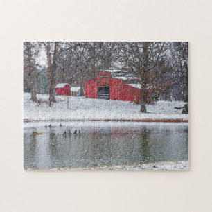Puzzle Granero Rojo en la nieve pictórica