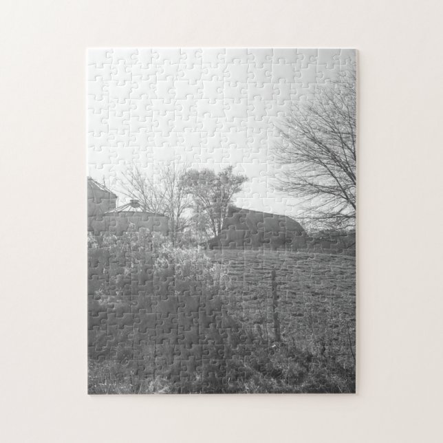 Puzzle Granja antigua en blanco y negro (Vertical)