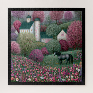 Puzzle Granja de caballos de la ladera de la pradera en f