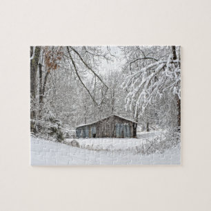 Puzzle Granja de cosecha en nieve fresca - Foto rural de