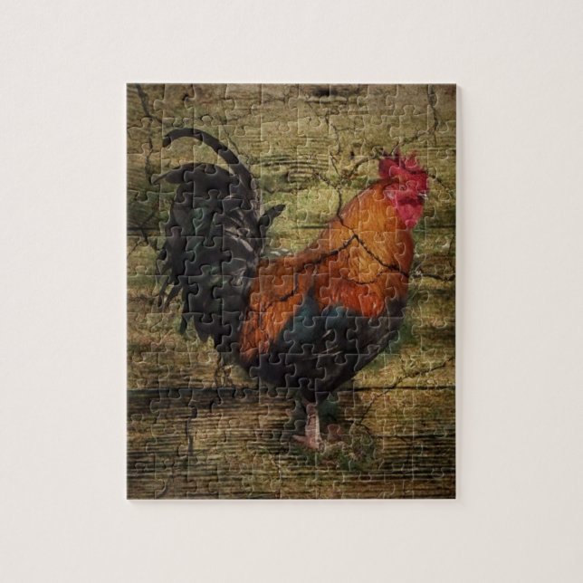 Puzzle Granja de madera de grano de pollo gallo de campo  (Vertical)