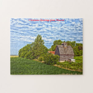 Puzzle Granja de Missouri granero rural. Felicitaciones d