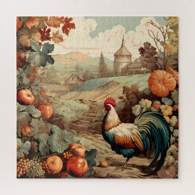 Puzzle Granja del Gallo de la Cosecha de Otoño (Vertical)