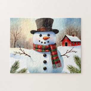 Puzzle Granja del muñeco de nieve acogedor Navidad acuare