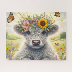 Puzzle Granja Floral Vaca Highland