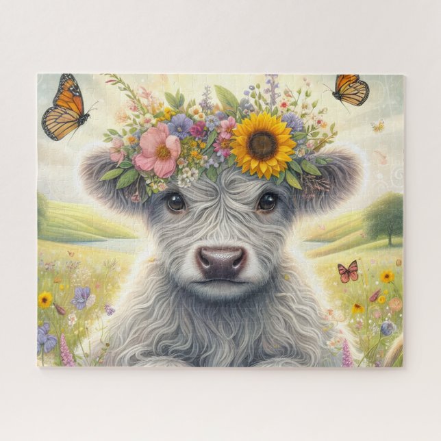 Puzzle Granja Floral Vaca Highland (Horizontal)
