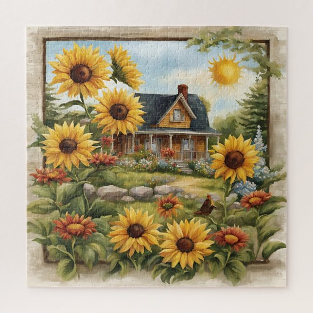 Puzzle Granja rural Dreamy Golden Sunflowers (Vertical)
