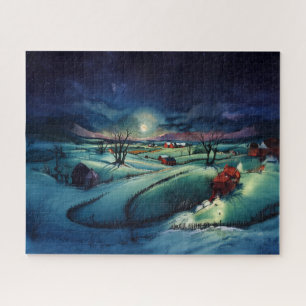 Puzzle Granjas de invierno iluminadas por luna