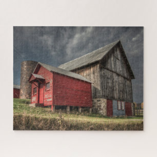 Puzzle Granjas   Granero de madera roja en Michigan