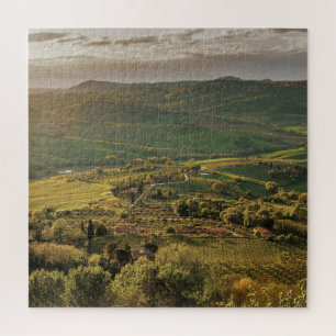 Puzzle Granjas rurales italianas, puesta de sol toscana.