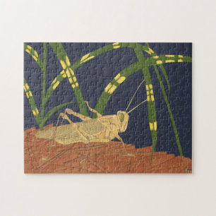 Puzzle Grapeador en hierba verde en fondo azul