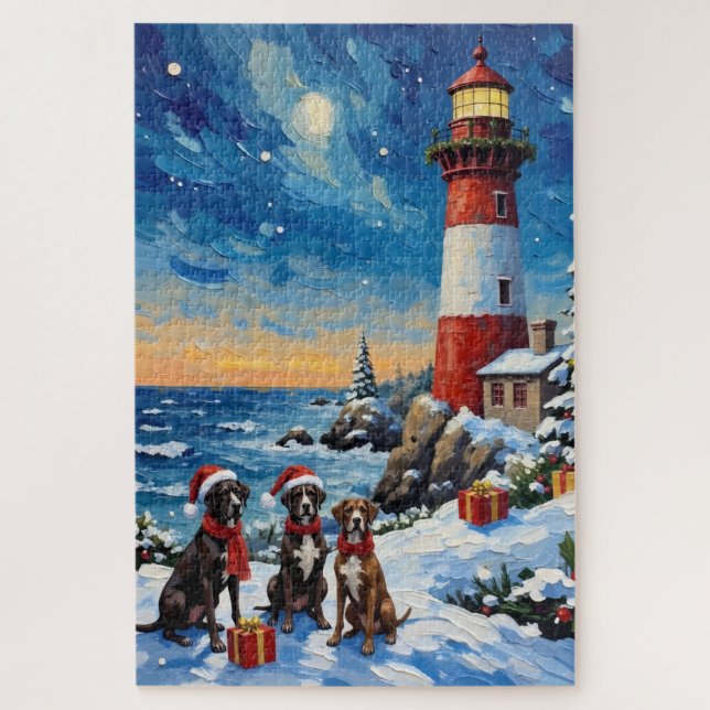 Puzzle Great Dane Christmas Lighthouse Holiday (Vertical)