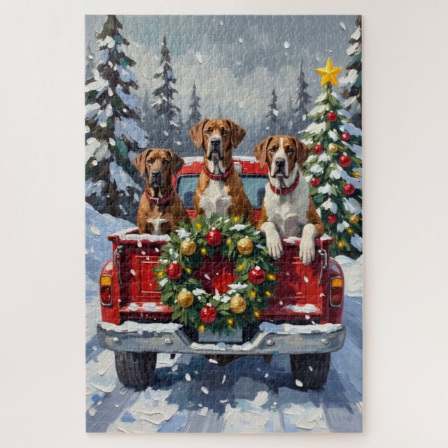 Puzzle Great Dane Christmas Red Truck Holiday (Vertical)
